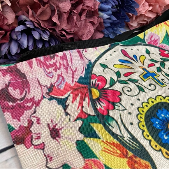 Eco-Friendly Colorful Sugar Skull Folding Tote Bag - Picture 7 of 14